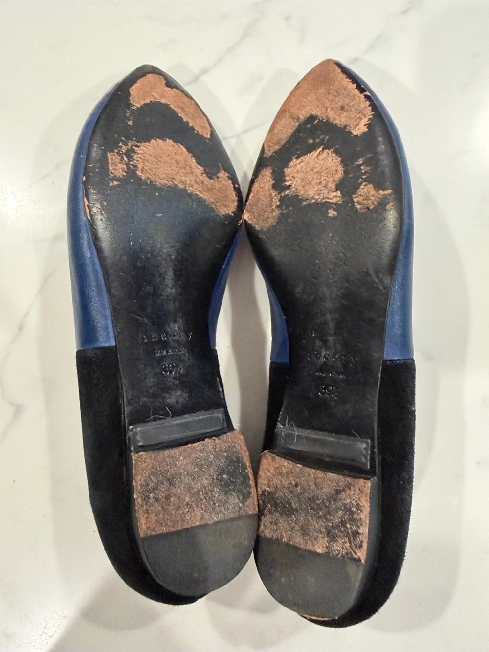 Women's Theory Two-Toned Navy and Black Pointed-Toe Flats